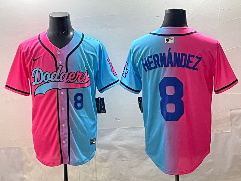 Men Los Angeles Dodgers 8 Hernandez Blue pink Game 2025 Nike MLB Jersey style 002